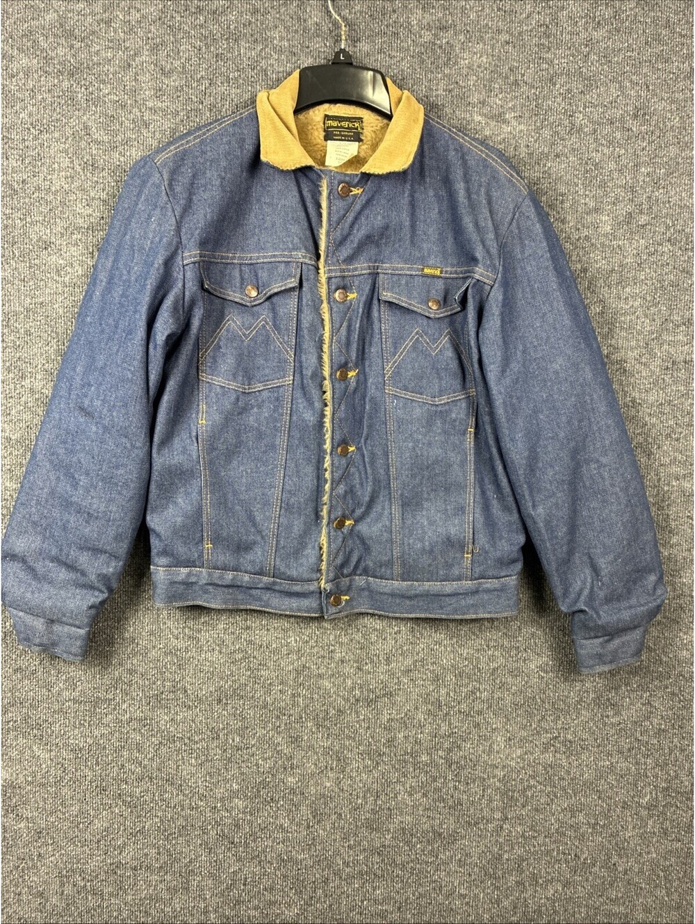 Maverick Mens Size Small Denim Blue Jean Sherpa Lined Button Jacket Vintage